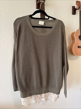 Pins & Needles Olive Sweater with Lace Trim